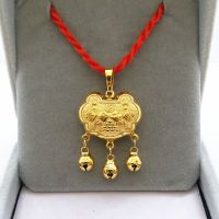 镀金儿童长命锁项链宝宝沙金吊坠本命年小孩满月礼物饰品 长命百岁项链