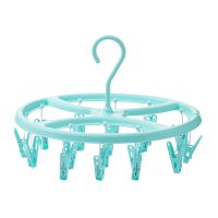 茶花家用晒袜架内衣内裤架晾袜子神器小夹子衣架多夹子多功能衣夹 圆形晒衣架[绿色]18夹赠3夹