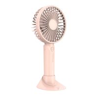 USB小风扇迷你手持充电静音学生床上宿舍大风力随身便携电风扇 少女粉[送底座+充电线] 低配版[不带锂电池]