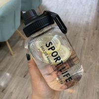 大容量吸管玻璃水杯女清新随手杯子男学生夏天便携情侣泡茶水壶 700ml黑色字母 单杯子(无吸管)