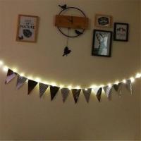 生日拉旗装饰品宝宝周岁派对背景墙场景布置灯串生日快乐字母彩旗 烫金波纹三角银色拉旗*1+2米铜线灯