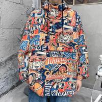 扎染渐变色夹克男春秋季韩版潮流帅气宽松翻领外套学生百搭上衣服 红色(半拉链连帽) M [建议110斤以内穿]