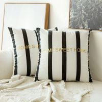 北欧风灰色系抱枕沙发靠垫高档客厅时尚系靠枕椅子靠背枕套不含芯 烫金-黑白条纹 45*45抱枕套