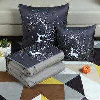 抱枕被子两用车载汽车冬季加厚珊瑚绒办公室可折叠沙发靠垫空调被 跳跃鹿[夏季薄款] 小号打开105*150cm