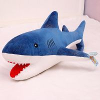 星空鲨鱼抱枕可爱大白鲨毛绒玩具生日礼物超萌布娃娃床上睡觉玩偶 蓝色 35厘米
