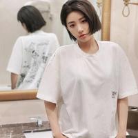 刘宇喻言同款圆领短袖涂鸦短袖T恤男宽松休闲半袖韩版ins打底衫女 白色喻言同款 (数码印花,图案永不掉) S