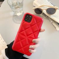 小香风菱格iPhone12皮质苹果手机壳xs潮牌8p小羊皮11promax软壳XR 插卡小香红色 苹果7代/8代