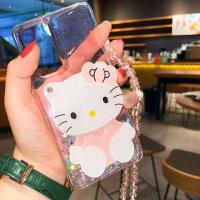 新款华为P40手机壳P40pro保护壳全包防摔nova7pro/nova7se化妆镜 粉色贝壳+KT猫镜+水晶挂绳 p4