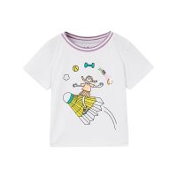 moomoo童装女中童休闲印花T恤 亮白色 110/52