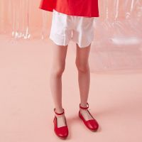 Moomoo童装女童裤子新款夏装学生中大童宽松洋气刺绣韩版短裤 亮白色 110/50