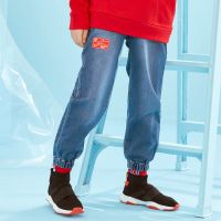 moomoo童装男童裤子新春韩版潮流时尚男中童牛仔裤 牛仔中蓝 110/50