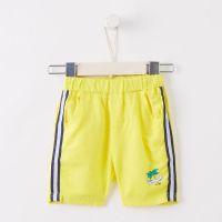 moomoo童装男童裤子夏装薄款儿童短裤子男宝宝撞色休闲五分裤 牛油黄 80/47