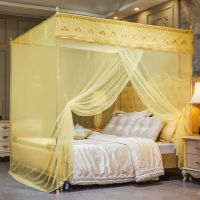 [蚊帐帐纱不含支架]宫廷落地蚊帐公主风三开门1.2/2米1.8双人床 单开门-米黄[单帐纱不含支架] 1.2x2米床