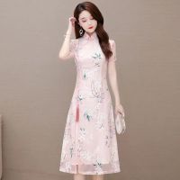 旗袍改良版复古中国风连衣裙子女2021新款夏季短袖显瘦遮肚气质裙 粉色 舒适透气 M [高品质]建议100以内