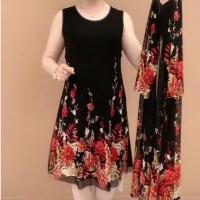 中老年妈妈夏装连衣裙40岁50母亲节衣服中年妇女洋气高贵两件套装 红花色 XL 95-110斤