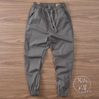 夏季薄款男士休闲裤日系复古松紧腰修身束脚工装裤韩版潮流裤子男 灰色[高品质] M [90-105斤]