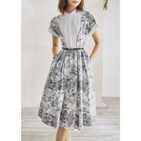 连衣裙夏装2021年新款大码女装收腰显瘦复古拼接假两件印花衬衫裙 花色 M 90-105斤