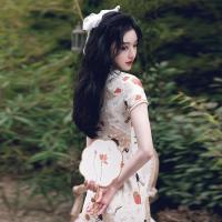 中国风修身日常气质年轻款改良旗袍2021夏新款复古蚀骨少女连衣裙 浅杏色 S