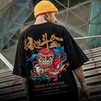 2021新款胖子夏季男装大码打底衫国潮嘻哈中国风五分袖上衣男印花 G30黑 L 建议100-115斤