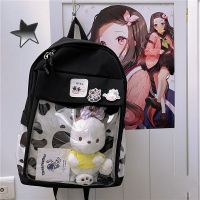 日系ins风可爱软妹双肩包女韩版大容量背包少女学生书包透明痛包 黑色(无挂件) 收藏店铺 送礼物 优先发货