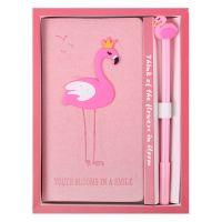 粉色带笔套装少女心本子可爱卡通火烈鸟学生记事本办公笔记本 单只火烈鸟-带礼盒