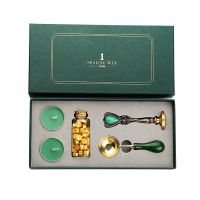 欧式复古火漆印章 蜡粒礼盒套装小清新手账印章信封封蜡 请柬印鉴 墨绿套装(备注图案)