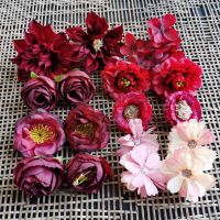花海大世界diy手作素仿真花花朵婚庆花墙胸花 头饰油画风格材料包 小花酒红系