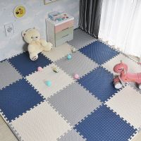卧室爬爬垫爬行垫加厚海绵儿童泡沫垫拼图拼接地板垫子地垫榻榻米 米色+灰色+藏青--送边条 31*31*0.8厘米10片