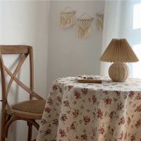 碎花野餐布宿舍书桌布垫拍照背景茶几布ins风棉麻小清新复古台布 红色蔷薇花(毛边) 75*75cm