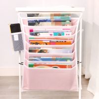 书袋课桌收纳课桌神器书挂袋学校初中书桌收纳袋学生书桌挂袋装书 粉色[6层]+加厚绕桌绳