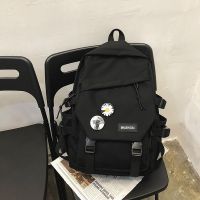 卡帝乐鳄鱼ins书包女韩版高中双肩包百搭新款原宿ulzzang学生背包 黑色[送两个徽章]