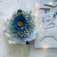 仿真小花束 生日礼物 拍照道具野餐 假花玫瑰香皂花 七夕情人节 蓝向日葵 20*30 橱窗袋