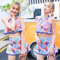 游泳衣女2021新款仙女范泳装显瘦遮肚分体两件套韩国温泉ins保守 橘色裙 M[推荐75-95斤]