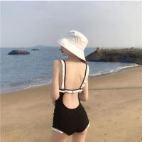 泳衣女韩国ins风2021新款泳装夏小个子游泳衣可爱日系时尚比基尼 黑色 黑边 S 85斤以内