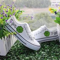 TFBOYS手绘鞋子王俊凯王源易烊千玺TF家族帆布鞋低帮鞋带学生男女 低白tf绿色 12