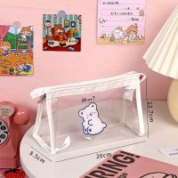 ins笔袋可爱文具盒笔袋女生韩版简约铅笔盒文具袋笔袋男收纳包 透明收纳包-小熊 1个装