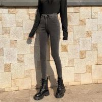 阔腿牛仔裤女2021秋季新款高腰宽松显瘦学生百搭简约直筒拖地裤女 灰色常规-23 XS