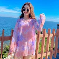 新款韩国ins分体泳衣清新防晒宽松性感比基尼三件套网纱温泉泳装 三件套-粉色 S [75-90斤]