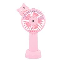 手持喷雾风扇迷你卡通学生充电风扇桌面折叠发光喷水手机支架风扇 藕粉色 小熊风扇-支架底座