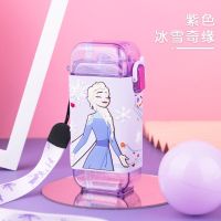 迪士尼小比咔儿童水杯方形男女吸管杯背带防摔便携防漏幼儿园水壶 冰雪奇缘紫色280ml