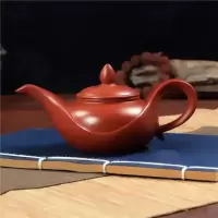 紫砂壶手工光面长嘴茶壶泥壶神灯壶特色寓意博古摆设可养泡茶壶 红色神灯壶