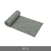 余未麻纹素色茶席日式茶桌布防水桌旗禅意棉麻茶盘垫功夫茶道零配 亚麻防水茶席(银灰) 10*180cm