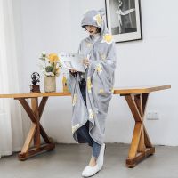 秋冬季珊瑚法兰绒毛毯懒人毯办公室午睡空调披肩披风斗篷多功能毯 灰色海星 150*100cm无帽款