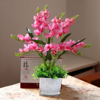 蝴蝶兰仿真花假花客厅装饰花塑料干花电视柜餐桌摆件家居摆设盆栽 9叉粉色香雪兰+陶瓷花盆