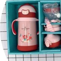 十月王子保温杯316不锈钢背带手柄婴儿鸭嘴奶瓶吸管杯五用320ml 粉色320ml