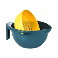 家用厨房沥水篮切菜器多功能刨丝器土豆切丝切片擦丝器洗菜神器 [双层沥水篮]蓝黄