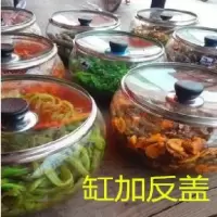 加厚鼓形带盖子玻璃酱菜缸咸菜坛子酱菜玻璃盆泡菜坛子酱菜超 20cm加厚缸加反盖[3斤装]