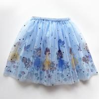 女童短裙春夏六一儿童网纱半身裙小女孩公主裙宝宝卡通印花蓬蓬裙 蓝色 索菲雅 吊牌110码(100cm左右)