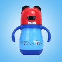 儿童保温杯带吸管奶嘴宝宝奶瓶两用男女幼儿水杯304不锈钢吸管杯 200ml蓝