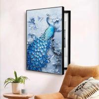 竖版侧开电表箱装饰画免打孔简约风景北欧客厅挂画电闸盒配线箱 富贵孔雀 30x40容纳23宽x33高悬挂式